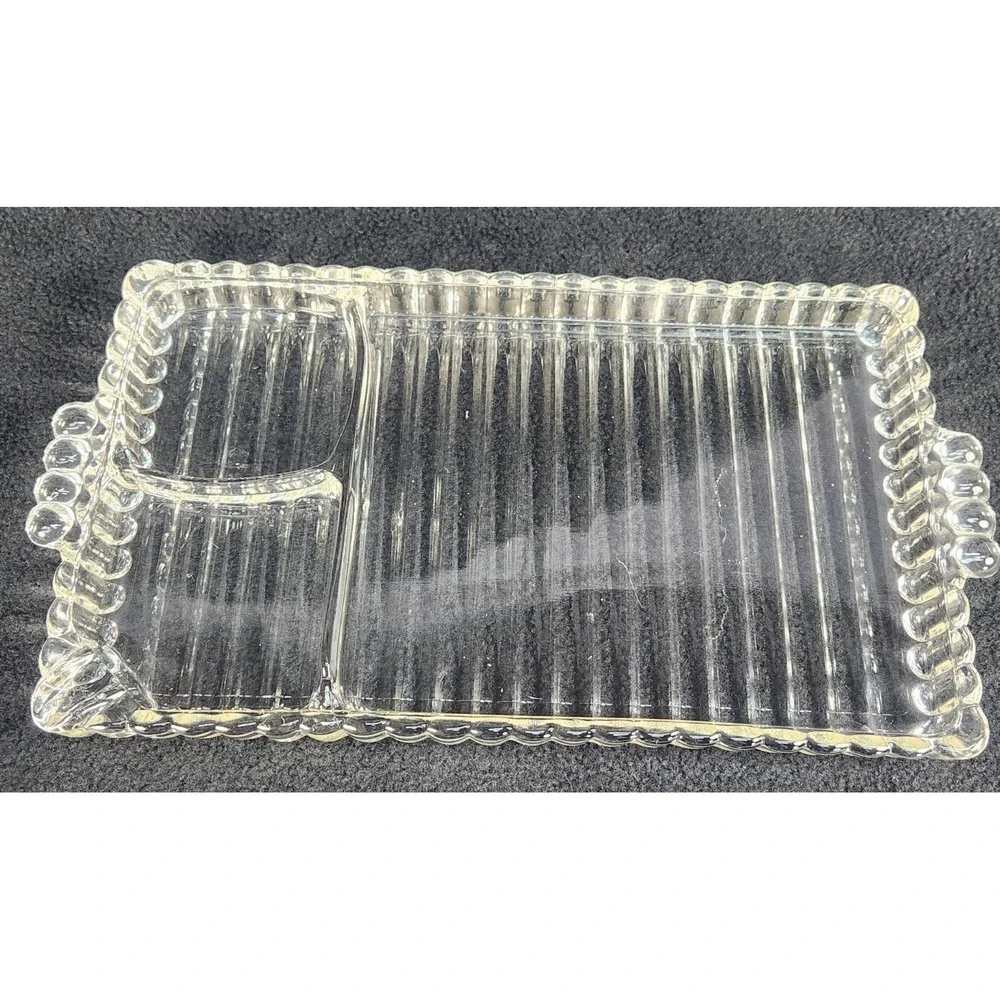 2 Hazel Atlas Glass ATC1305 Clear Snack Smoke Tray/Plates w Cups Ball & Rib